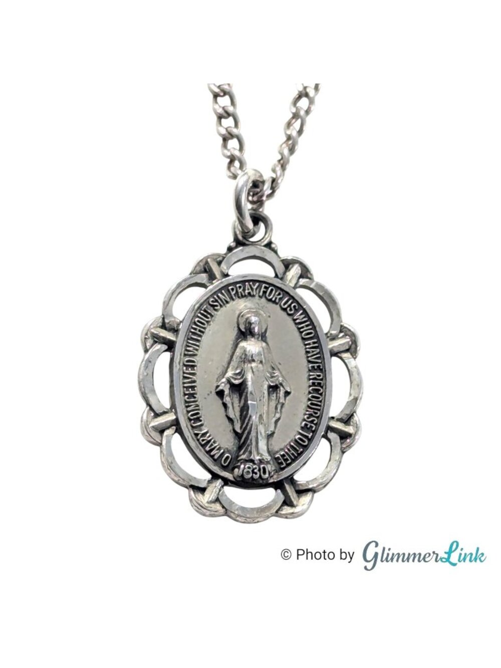 Vintage Creed Sterling Silver Miraculous Medal Necklace 18" Virgin Mary
